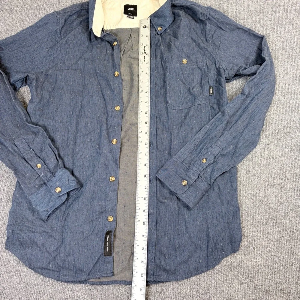 Vans Mens Small Blue Tailored Fit Micro Dot Long Sleeve Button Down Shirt